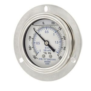PIC GAUGES 304L-254CC Gauge,2.5&#034;,30/0/30psi,1/4&#034;CBM,SS,Frt Flg