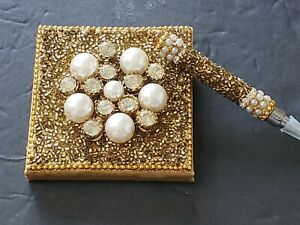 Jeweled and Glittered Notepad With Matching Pen Rhinestone and Faux Pearl 3&#034;x3&#034;