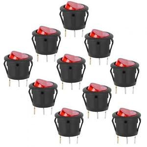 10Pcs AC 6A/250V 10A/125V Rocker Switch 3Pin Round Snap Rocker Boat Switch Red
