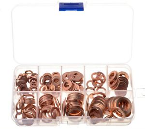 Copper Washer Hardware Gasket Set Flat Ring Seal Assortment Kit M5-M14 200pcs