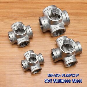 BSP 1/2&#034; 3/4&#034; 1&#034; Stainless Steel 304 Female 5-Way Elbow Connector Pipe Fittings