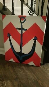 Anchor Nautical canvas print handmade navy 16  20