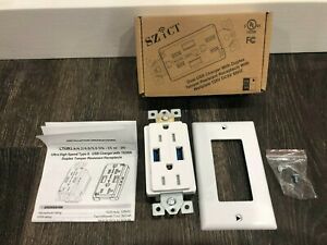 SZICT USB Charger Outlet 15A Wall Duplex Receptacle w/ Wall Plate White