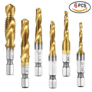 6pcs HSS Countersink Tap Drill Bit Set, Combination Hex Shank Titanium