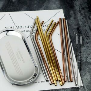 30x Reusable Silver/Rose Gold Stainless Steel Drinking Straws &amp; 50x Brushes
