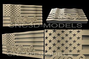 3D STL Model for CNC Router Engraver Carving Artcam Aspire USA Flag America D8