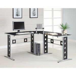 Captivating L Shape Black Computer Desk With Silver Frame