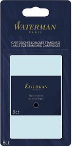 Waterman Fountain Pen Ink Cartridges, Long, Intense Black, 8 Count, Blister Pack