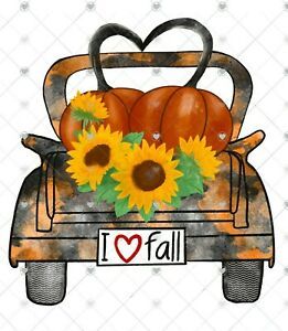 Fall Pumpkin Truck Sublimation Transfer, Ready to Press, Sunflowers, Autumn