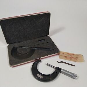 Vintage Starrett 1-2&#034; outside Micrometer #436-2 with case and wrench