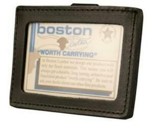 Boston Leather ID Holder Black Horizontal Clip On Steel Spring Clip 5983-1