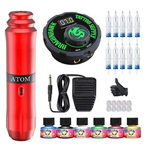 Dragonhawk Tattoo Machine Kit Rotary Atom M1 Pen Gun 30 Piece Set, M1-R