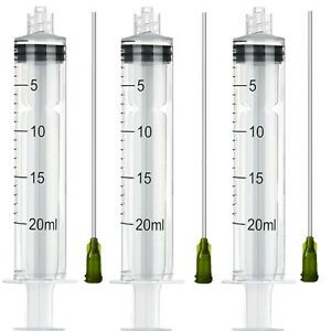 3 Pack 20ml Industrial Plastic Syringes with Blunt Luer Lock Needle 4 Inch fo...