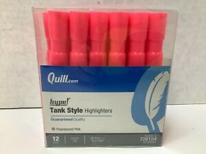 Quill Hype! Tank Style Highlighter Fluorescent Pink, 12 PACK NEW