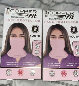 2-PACK Copper Fit YOUTH Age 8+ Multi Use Face Protector, Gaiter Mask Pink UPF 30