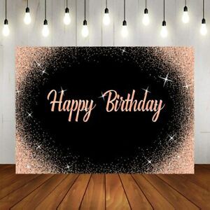 Happy Birthday Backdrop Glitter Silver Dots and Black Photography 7x5ft