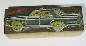Vintage Letterpress Printing Wooden Block w/Brass Logo, Old Car or Taxi