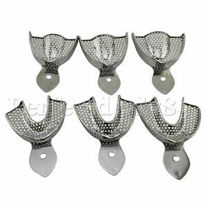 6 Pcs Dental Impression Trays Stainless Steel Perforated Autoclavable PD