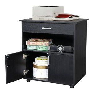 Home Office Mobile Wood File Cabinet 1 Drawer Printer Stand W/ Open Storage New