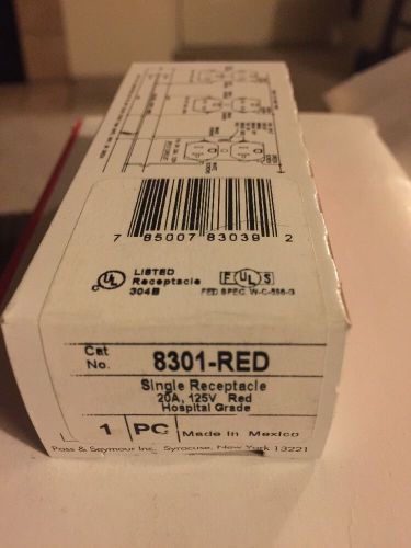Pass &amp; Seymour 8301 Red Single Receptacle! 20A/125V Hospital Grade