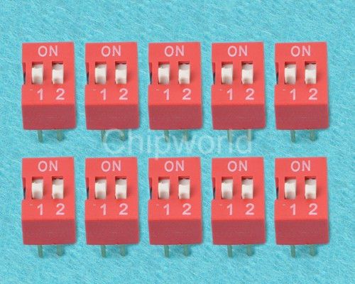 10pcs 2 Position Switch DIP Switch Slide Type Switch Red Color 2.54mm Pitch