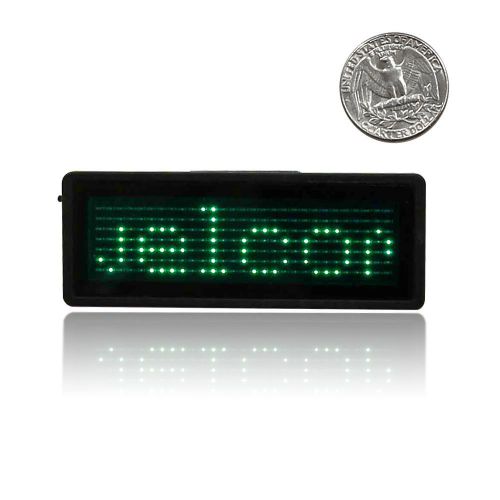 Programmable green led scrolling name badge tag moving message display sign new for sale