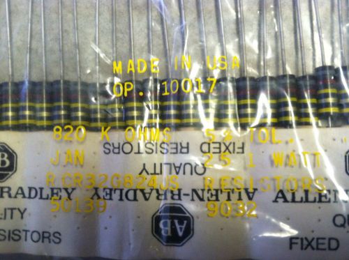 820k OHMS 1 Watt 5%  ALLEN BRADLEY CARBON Comp Resistor. 25pcs