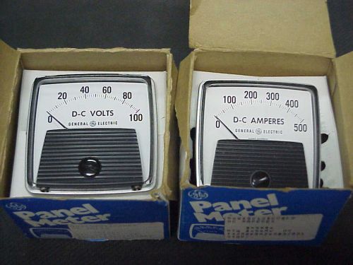 2 GENERAL ELECTRIC PANEL METERS 0-100 DC VOLTS &amp; 0-500 DC AMPS  NOS