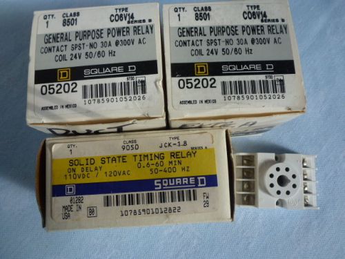 Square d 8501-c06v14 series-b relay &amp; one timing relay with 8 pin base for sale