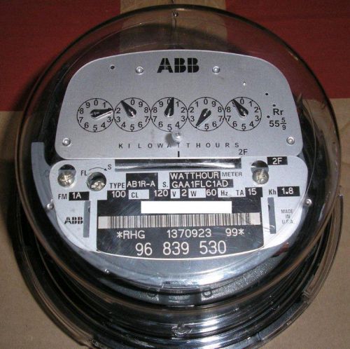 ABB ELECTRIC WATTHOUR METER KWH, FORM 1S, 120 VOLTS, 100 AMPS, Model AB1R