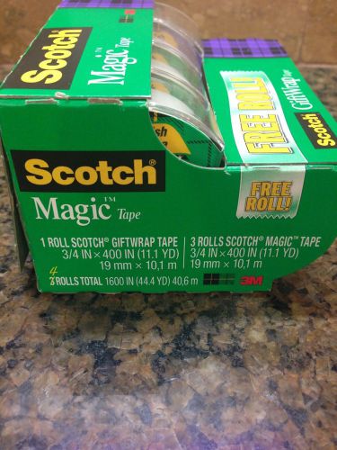 Brand new in box scotch magic tape 4 rolls (44.4 yd) or 1600 inches total for sale