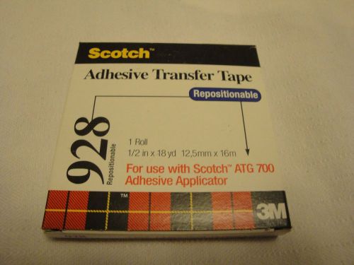 Scotch Adhesive Transfer Tape 928 Clear Repositionable TAPE, 0.50 x 18 yd 3M