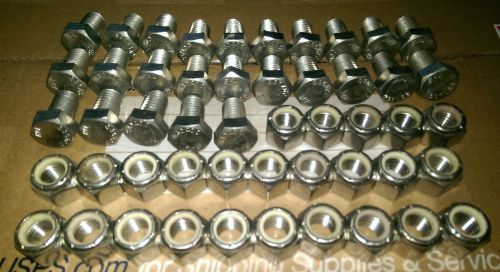 Lot of 25 stainless steel hex bols 5/8-11 x 1&#034; long with nylon self lock nuts for sale