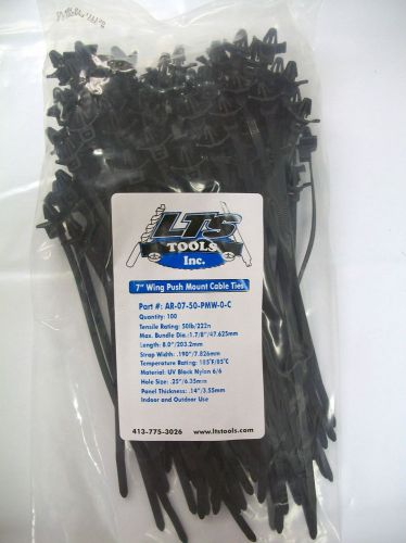 7&#034; Nylon Wing Push Mount Cable Zip Ties 50LB. 100 Count USA MADE BLK