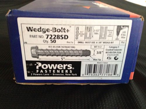 Powers Fasteners Wedge Bolt 3/8&#034; x 5&#034; Part #7228SD (qty 50)