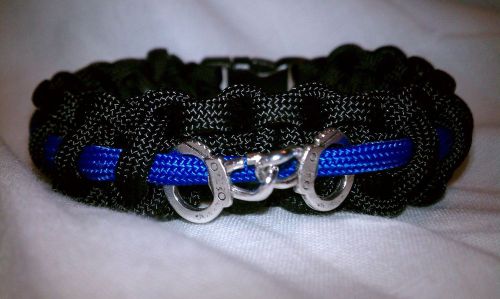 &#034;Thin Blue Line&#034; Police Paracord Bracelet with handcuffs; police jewelry