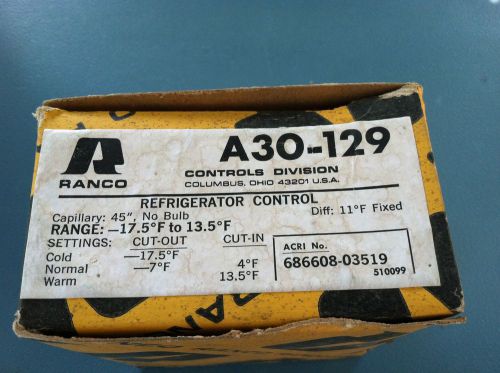 RANCO  REFRIGERATOR CONTROL  A30-129  RANGE  -17,5F to 13.5F