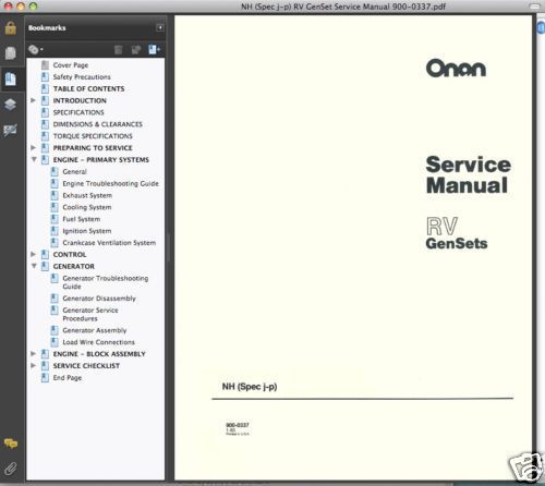 Onan NH RV GenSet PARTS Catalogs &amp; SERVICE Manual -9- MANUALS - SEARCHABLE CD