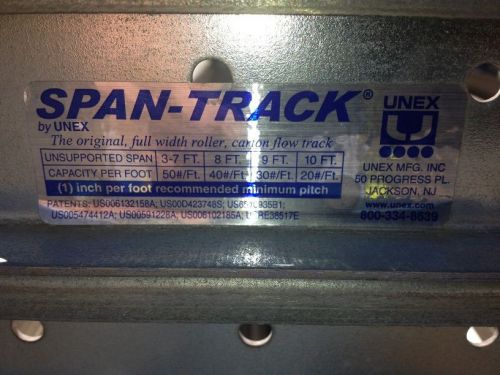 Unex span-track, over 245 sections, from 8&#034;-14&#034; rollers, 42&#034; long to 91&#034; long for sale