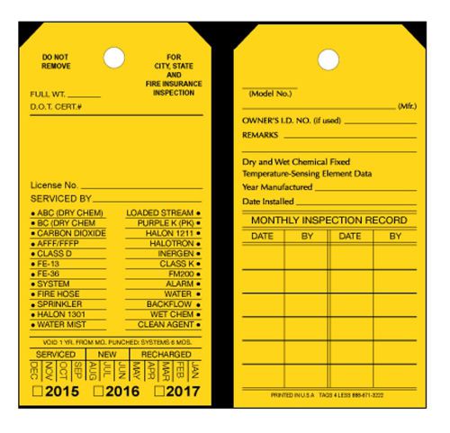 2015 blank fire extinguisher inspection tag (10 tags per order of 1) for sale
