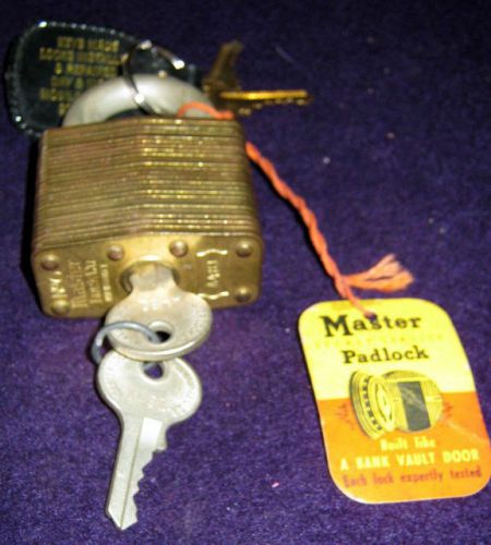 Brass Master No. 6 Padlock A481 USA w/Original Keys and Cardboard Tag Vintage