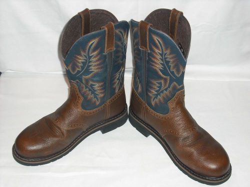 Justin Original Roper Country Boot Sz 11D Steel Leather Navy Fancy Embroidery