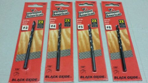 Set of 4 Vermont American 2x Life Black Oxide Drill Bits #3 #4 #5 #6