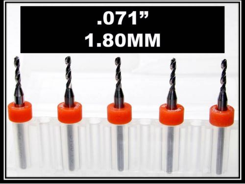 .071&#034; - 1.80mm - 1/8&#034; Shank  Carbide Drill Bits  FIVE Pcs CNC Dremel Model Hobby