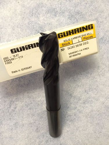 NEW GUHRING Solid Carbide End Mill 5/8 x 5/8 x 1-1/4  Firex Coated 4 Flute
