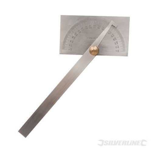 150Mm Silverline Stainless Steel Protractor With Depth Gauge Scale