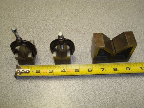 LOT OF 3 V BLOCKS MACHINSTS TOOLS GENERAL 117 WITH CLAMPS JAPAN WORKHOLDING