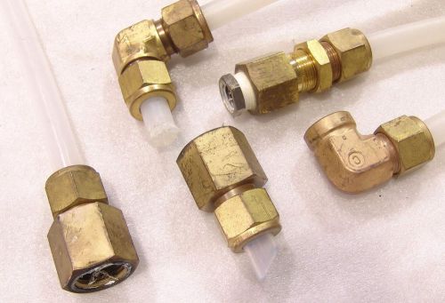 (5) Swagelok 1/2&#034; brass compression fittings straight, elbow