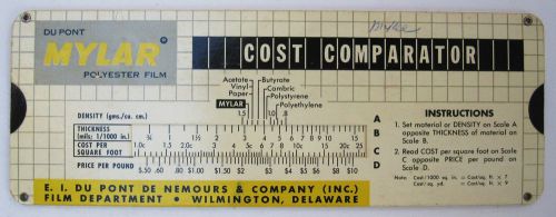 1956 DU PONT plastic film cost property comparator slide chart MYLAR pvc acetate