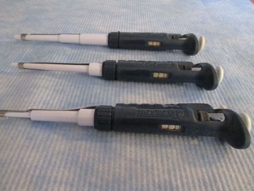 Gilson pipetman set micropipette pipet p20, p200, + p1000 calibrated lot 11 for sale